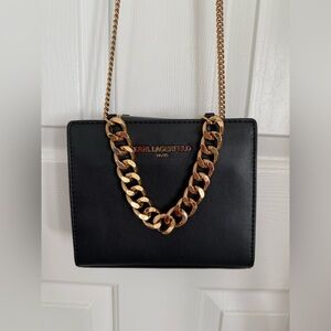 Karl Lagerfeld Black and Gold Mini Evening Bag Pre Owned